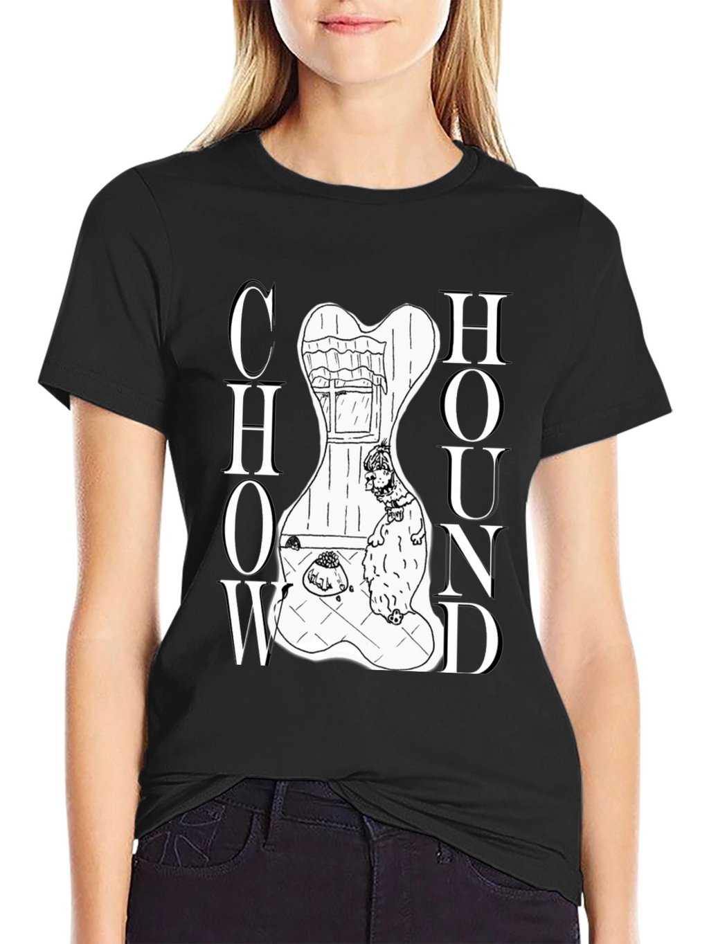 Chow Hound Dog Graphic T-Shirt - Black