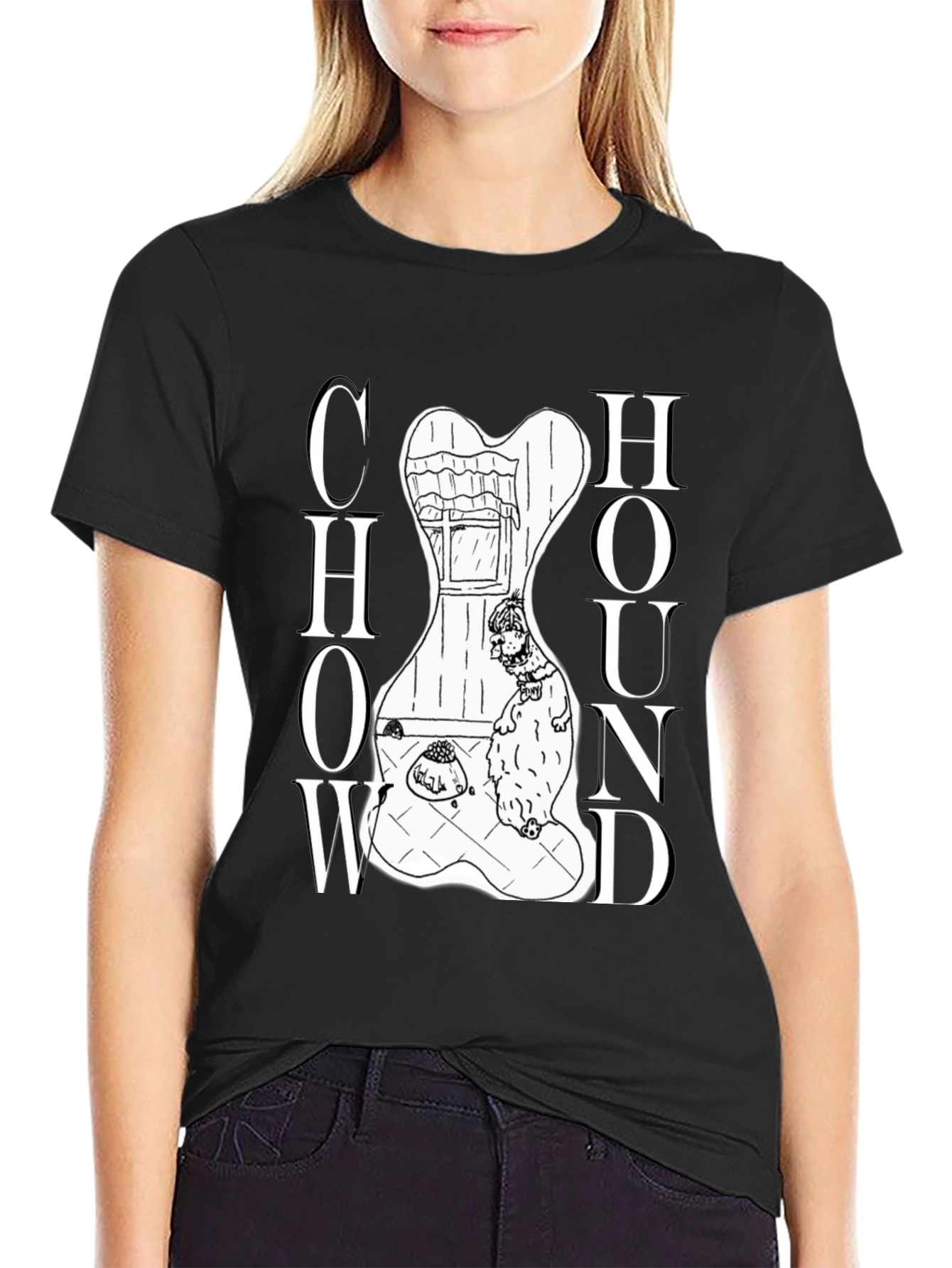 Chow Hound Dog Graphic T-Shirt - Black