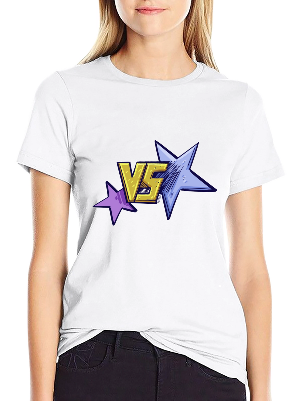 Versus Stars Graphic Tee - Black Cotton T-Shirt