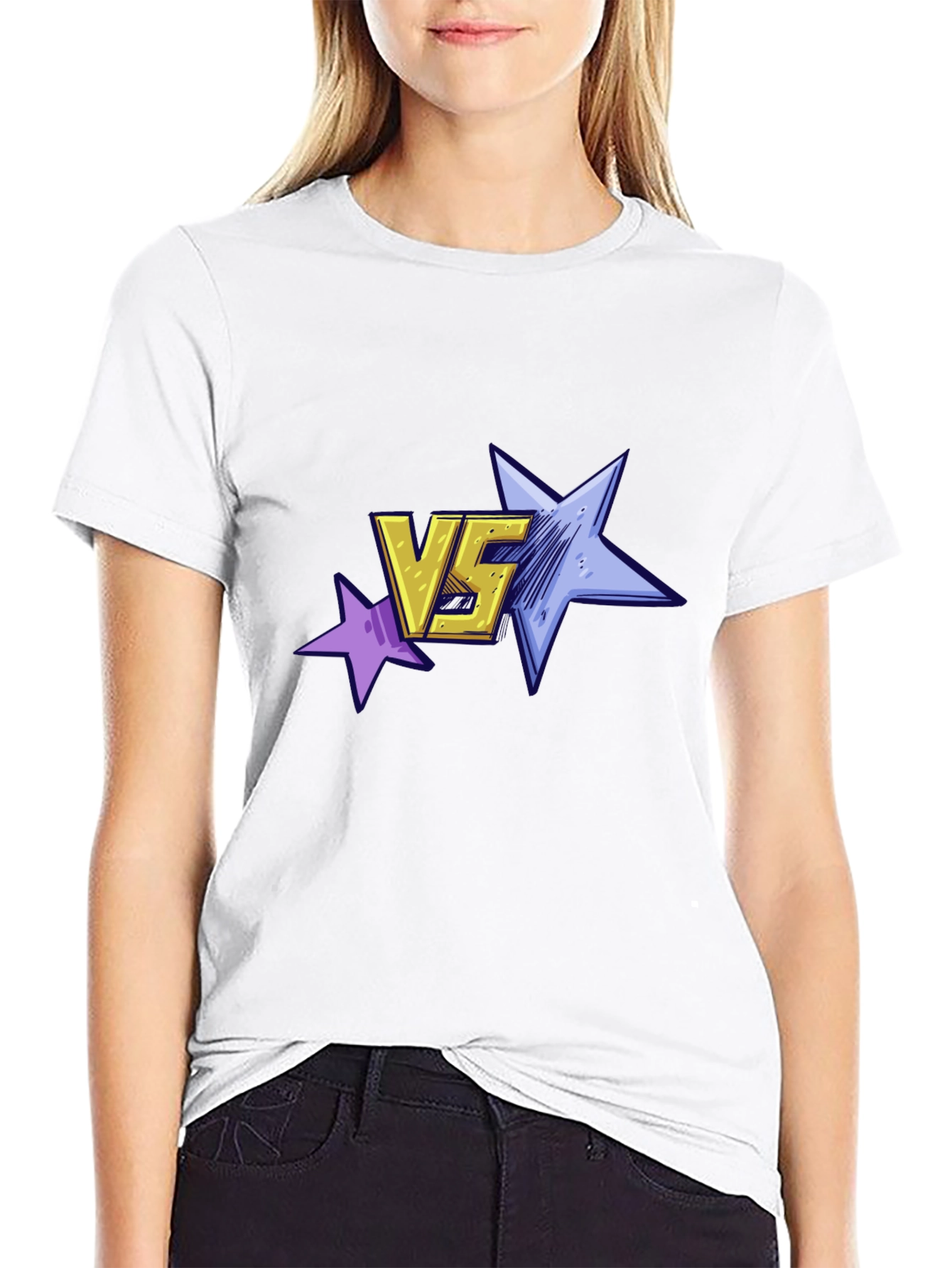 Versus Stars Graphic Tee - Black Cotton T-Shirt