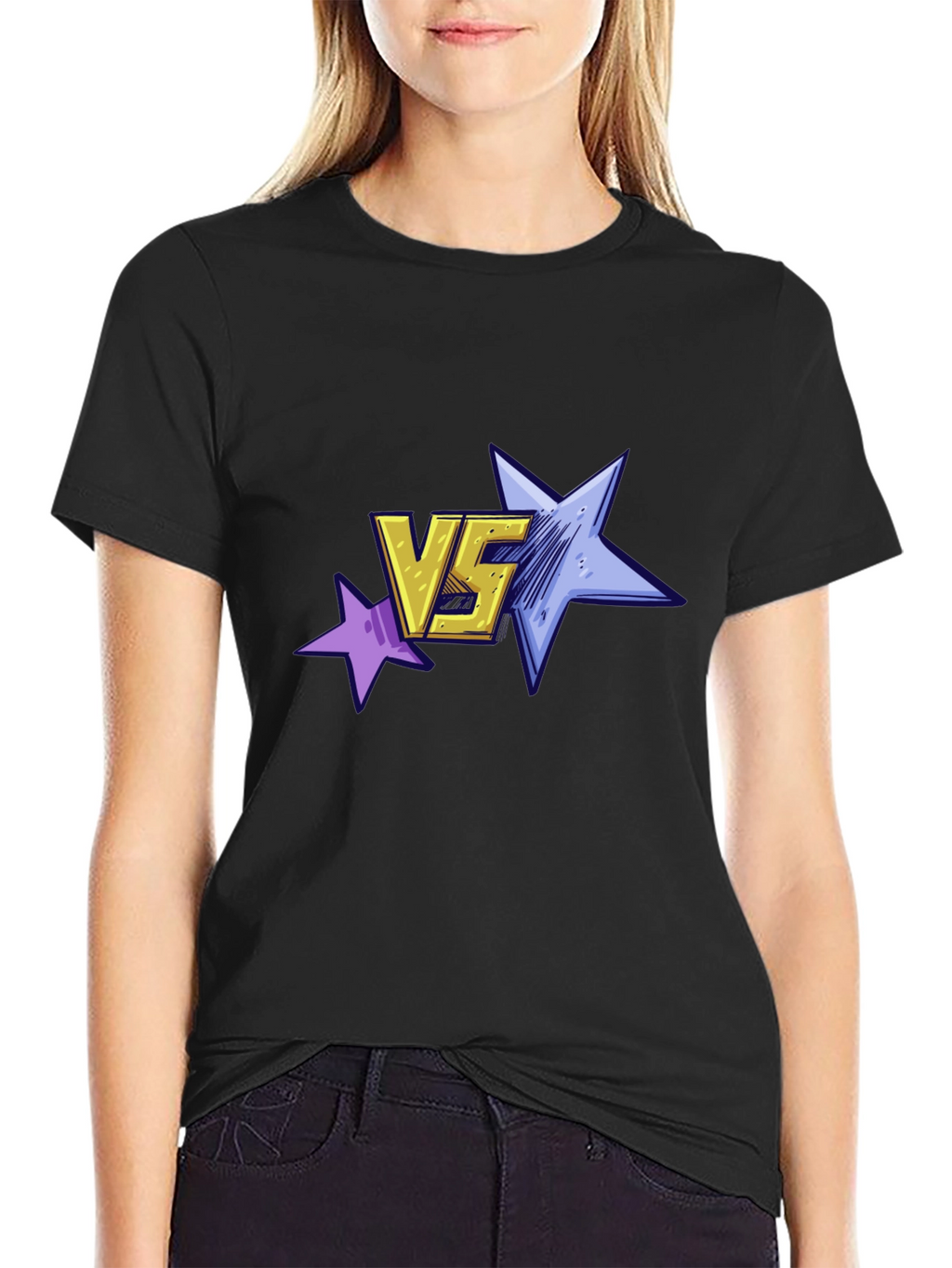 Versus Stars Graphic Tee - Black Cotton T-Shirt
