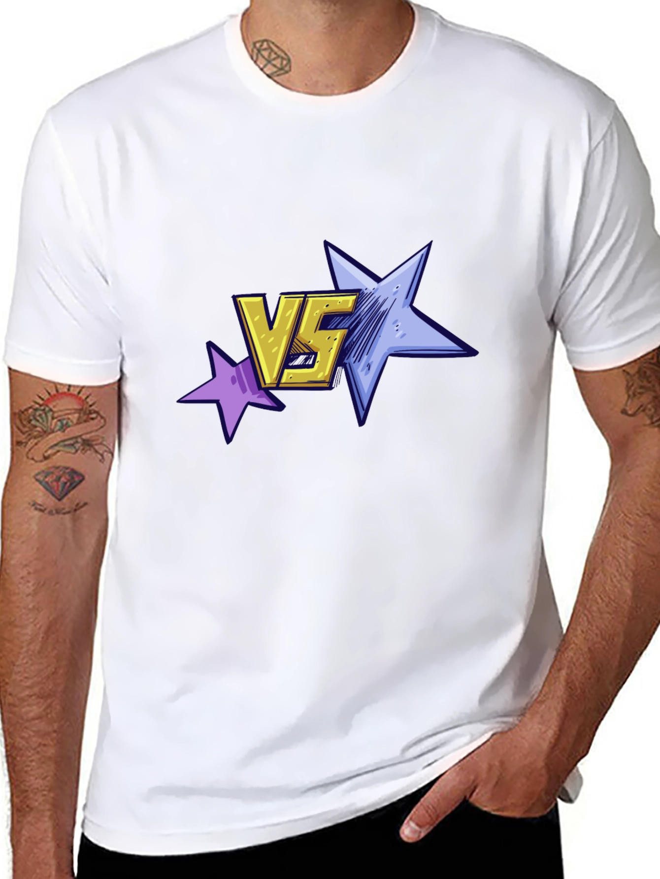 Versus Stars Graphic Tee - Black Cotton T-Shirt
