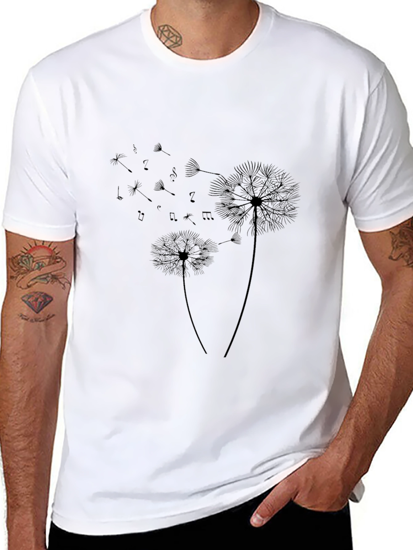 Dandelion Music Notes Black Graphic Tee