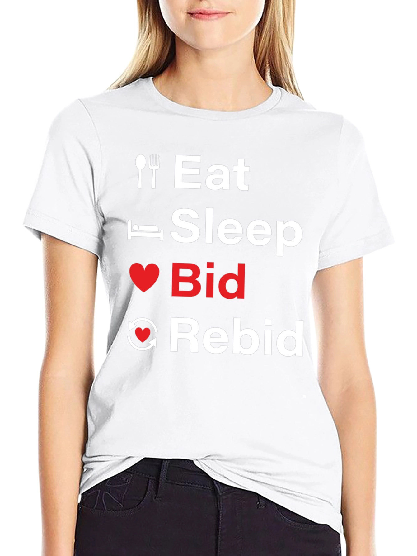 Eat Sleep Bid Rebid T-Shirt Funny Auction Lover Tee