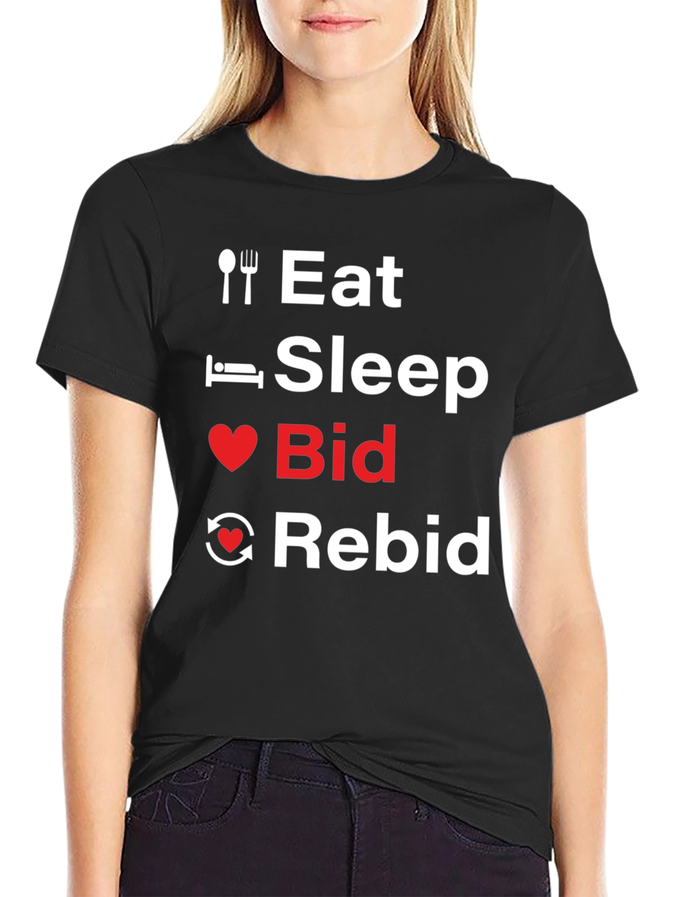 Eat Sleep Bid Rebid T-Shirt Funny Auction Lover Tee