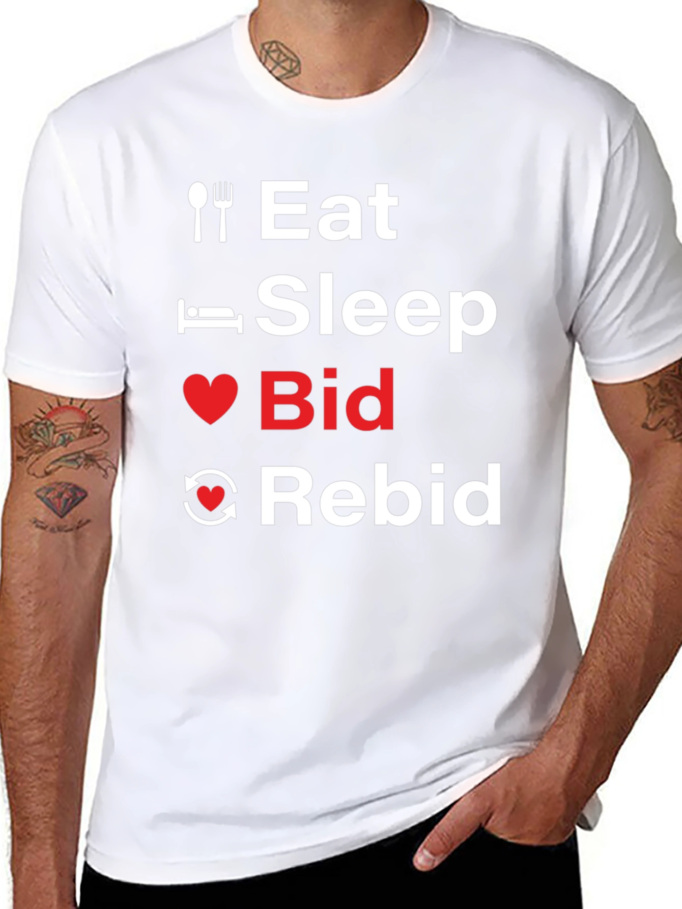 Eat Sleep Bid Rebid T-Shirt Funny Auction Lover Tee