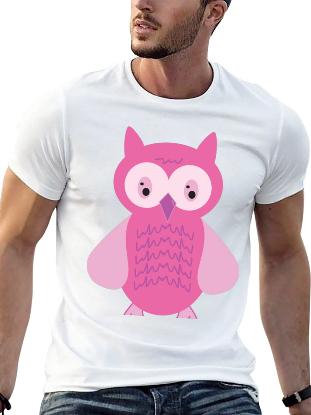 Pink Owl Graphic Print Black T-Shirt