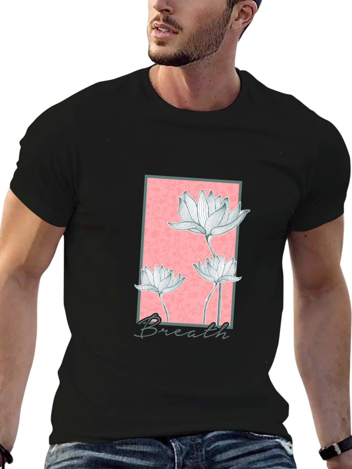 Floral Breath Graphic Black T-Shirt