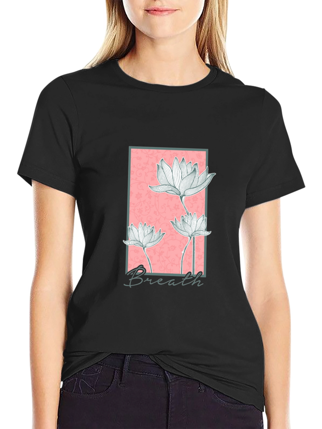 Floral Breath Graphic Black T-Shirt