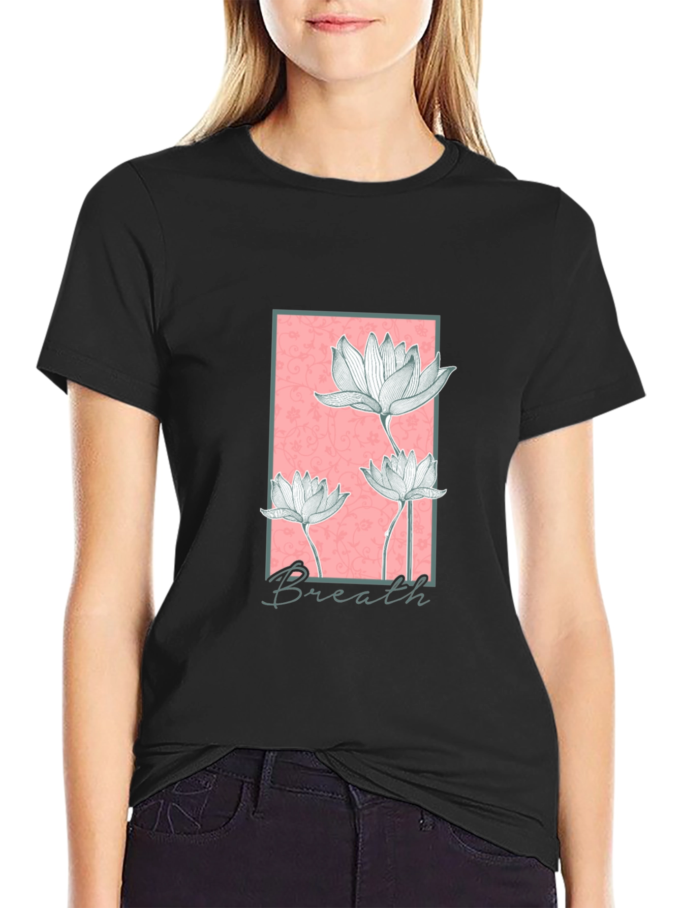 Floral Breath Graphic Black T-Shirt
