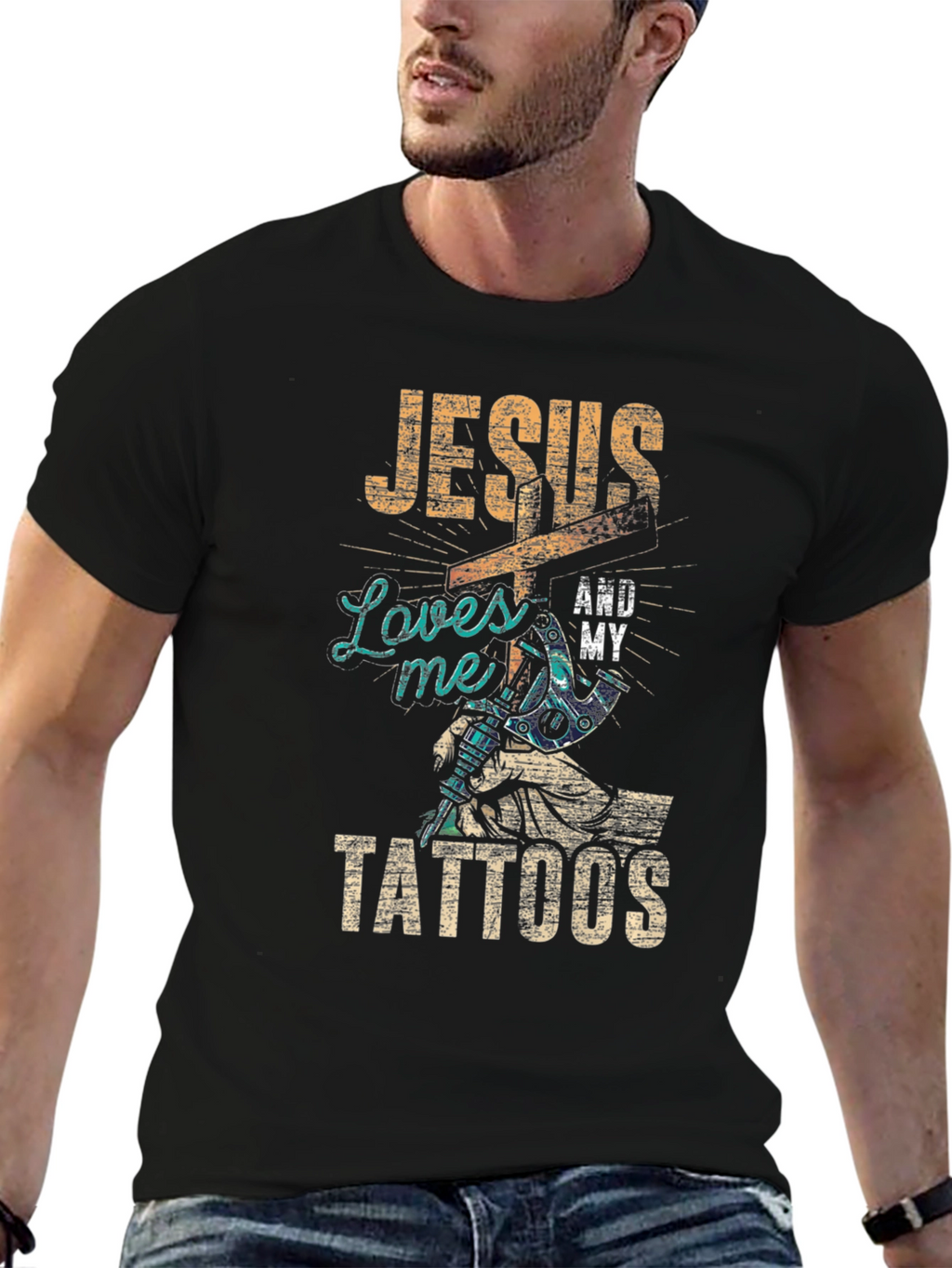 Jesus Loves Me And My Tattoos Graphic T-Shirt