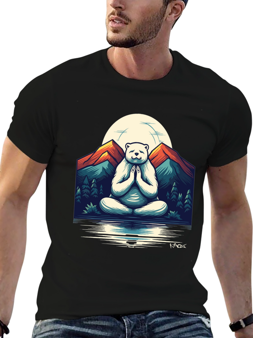 Zen Bear Mountain T-Shirt - Meditating Yogi Bear