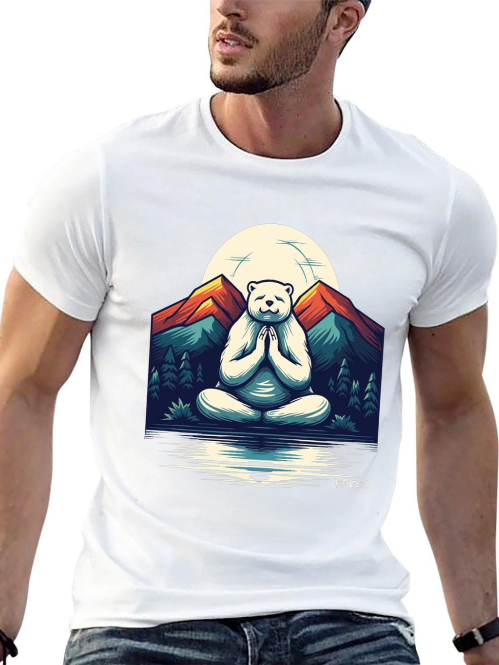 Zen Bear Mountain T-Shirt - Meditating Yogi Bear