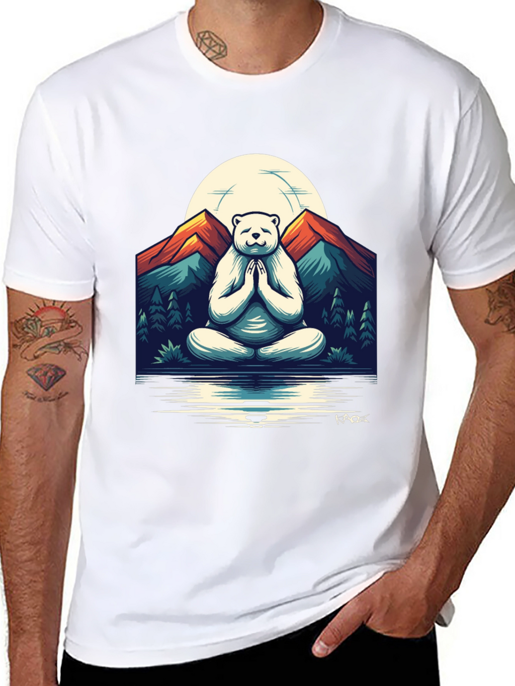 Zen Bear Mountain T-Shirt - Meditating Yogi Bear