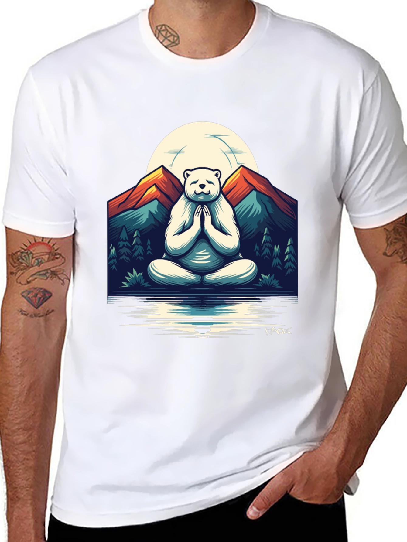 Zen Bear Mountain T-Shirt - Meditating Yogi Bear