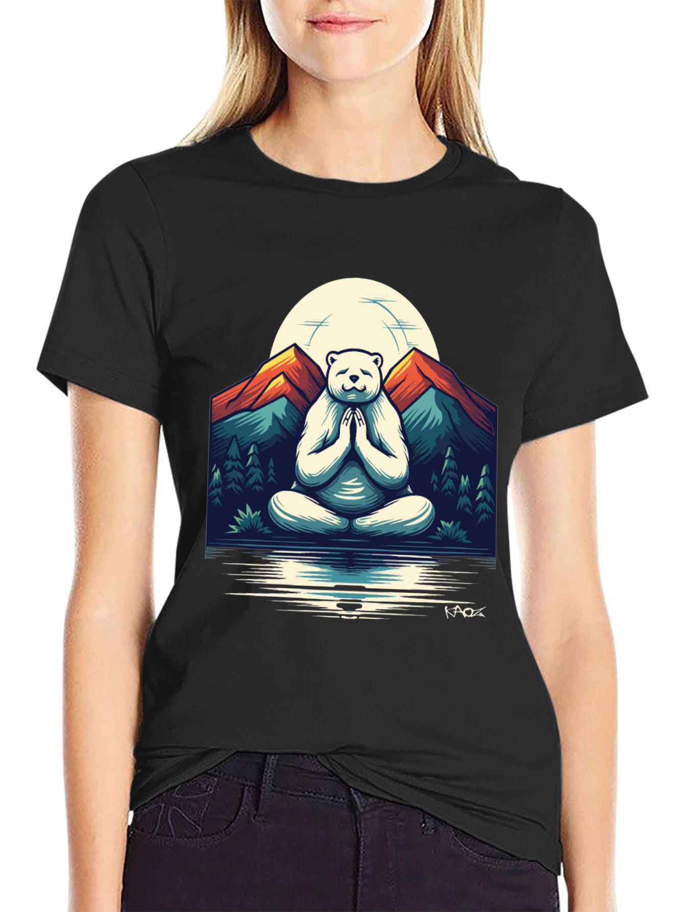 Zen Bear Mountain T-Shirt - Meditating Yogi Bear