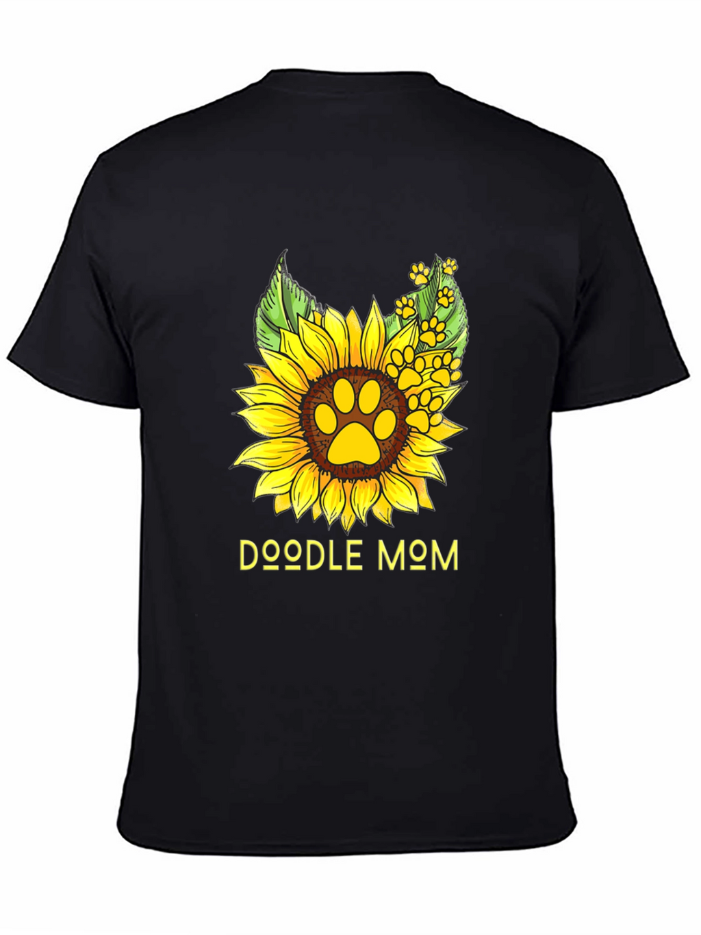 Doodle Mom Sunflower Paw Print Black T-Shirt