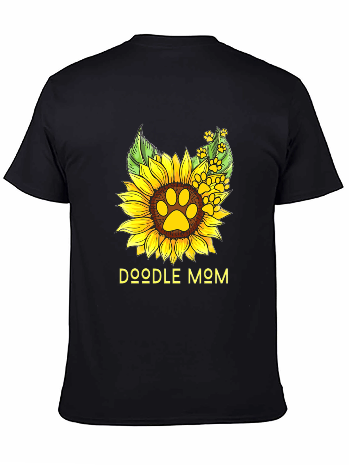 Doodle Mom Sunflower Paw Print Black T-Shirt