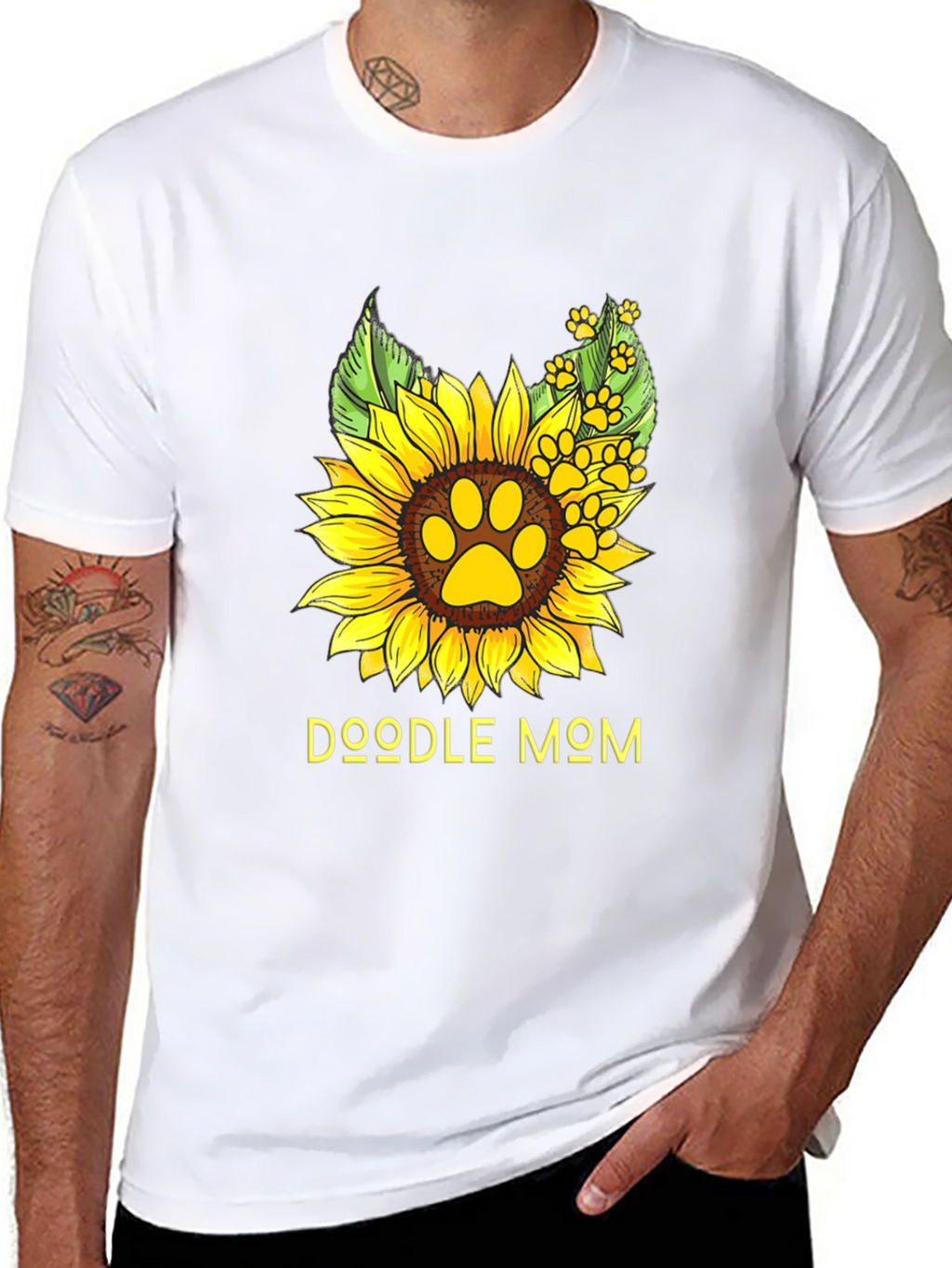 Doodle Mom Sunflower Paw Print Black T-Shirt