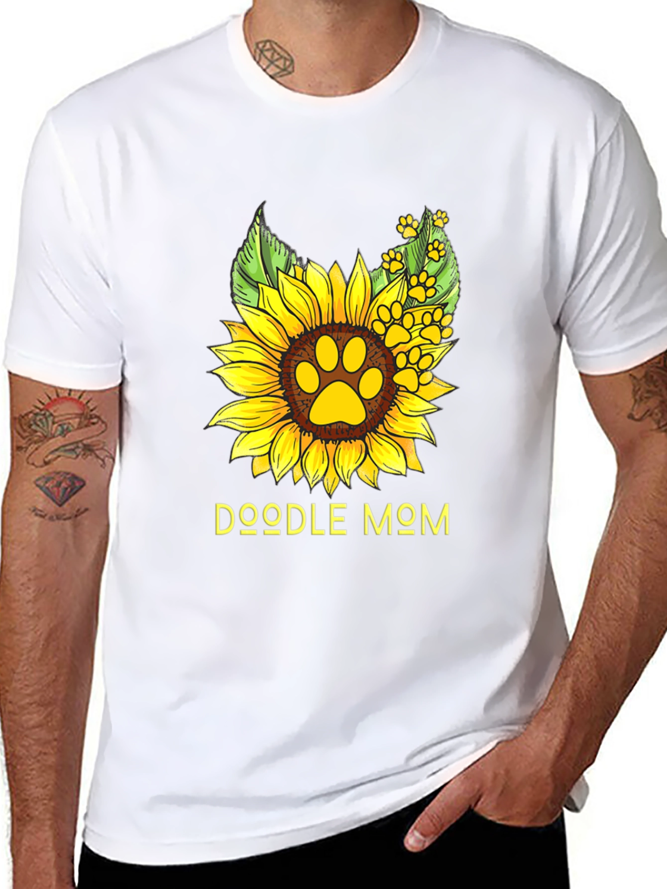 Doodle Mom Sunflower Paw Print Black T-Shirt
