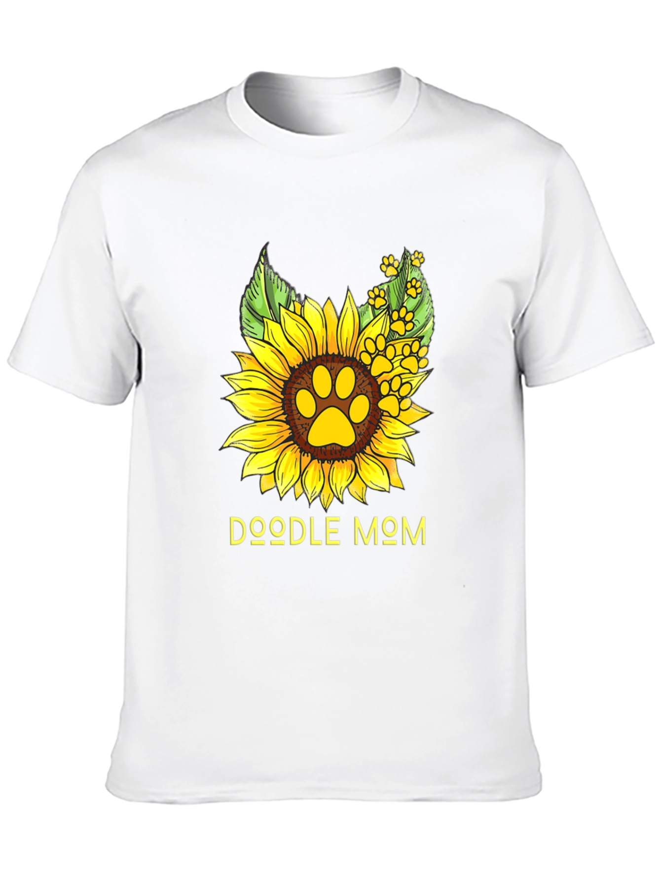 Doodle Mom Sunflower Paw Print Black T-Shirt