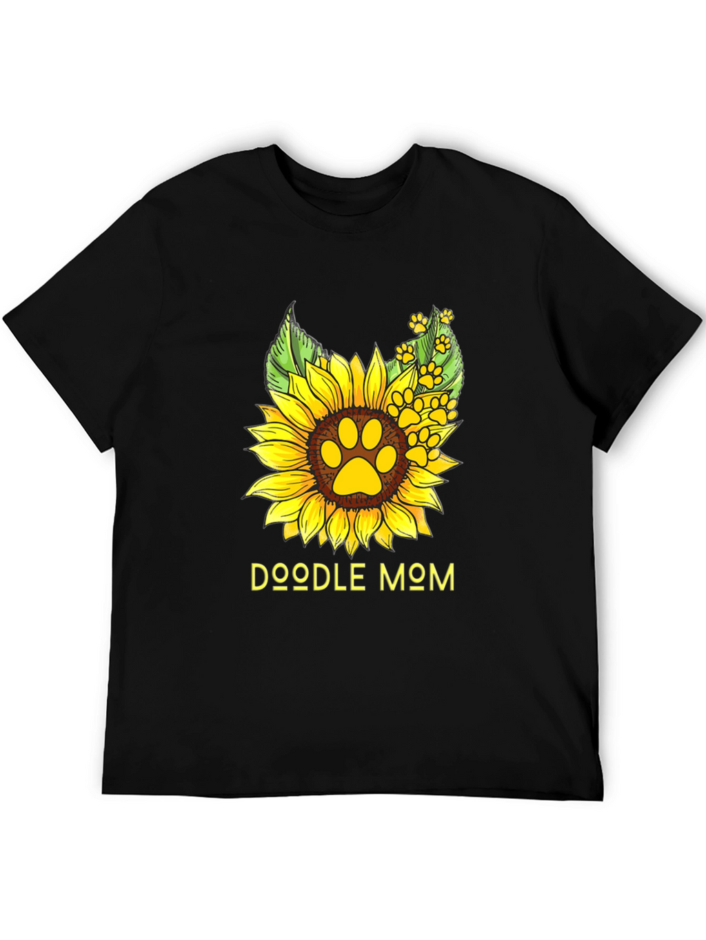 Doodle Mom Sunflower Paw Print Black T-Shirt