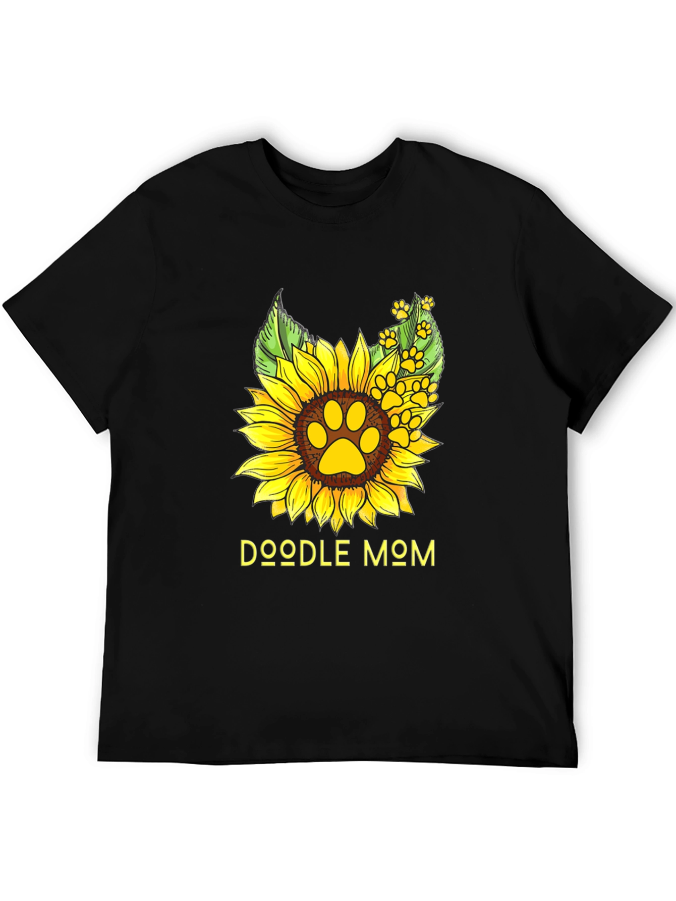 Doodle Mom Sunflower Paw Print Black T-Shirt