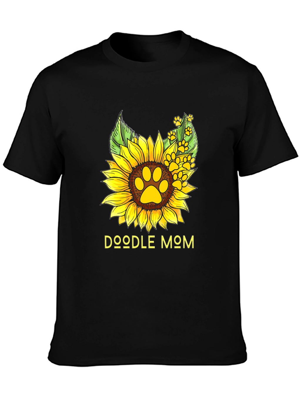 Doodle Mom Sunflower Paw Print Black T-Shirt