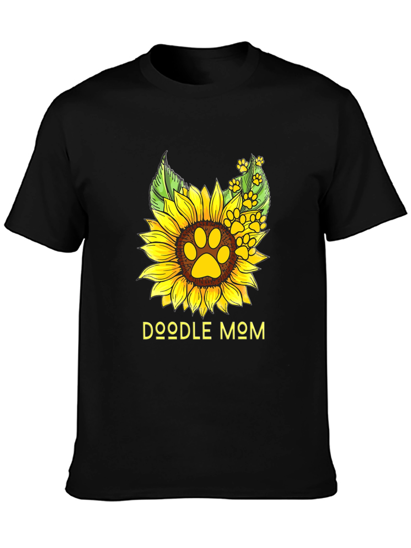 Doodle Mom Sunflower Paw Print Black T-Shirt