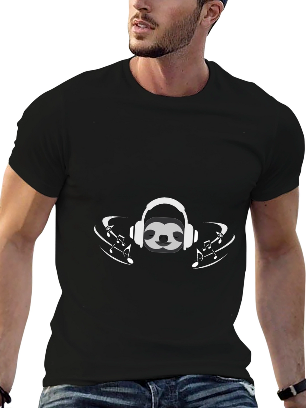 Sloth Music Lover Graphic Tee - Black T-Shirt