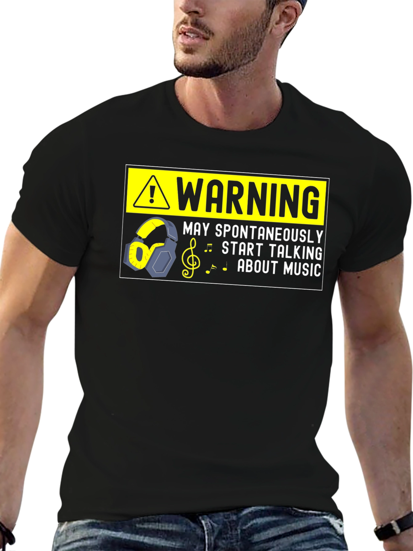 Warning May Spontaneously Talk Music Black T-Shirt