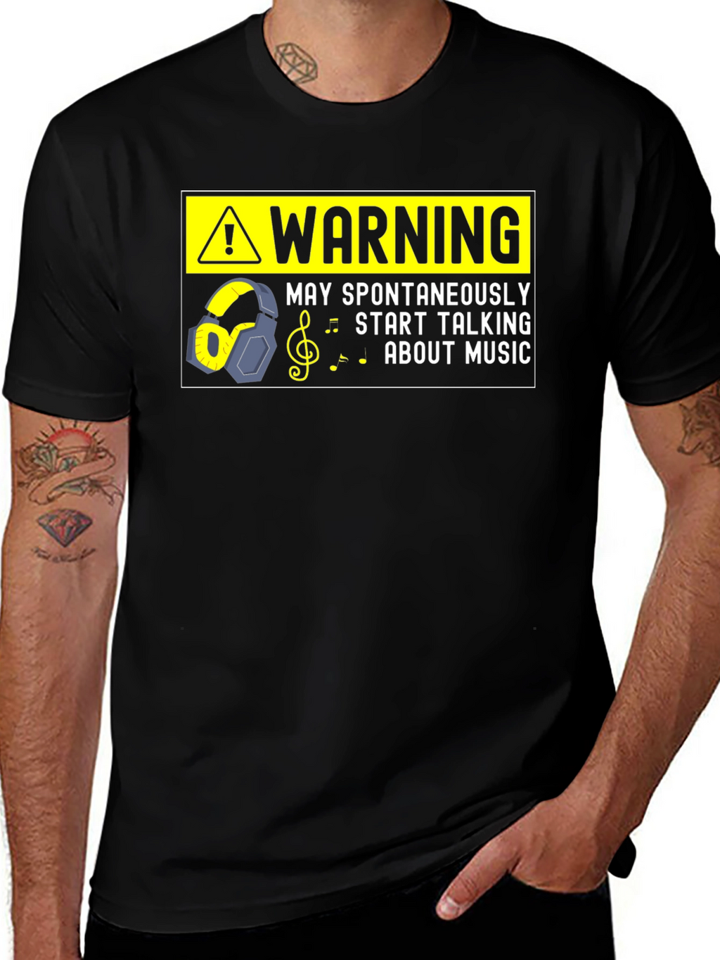 Warning May Spontaneously Talk Music Black T-Shirt