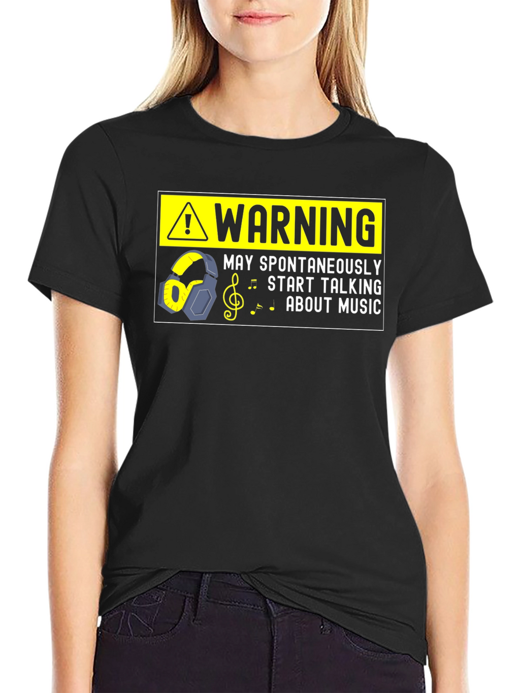 Warning May Spontaneously Talk Music Black T-Shirt