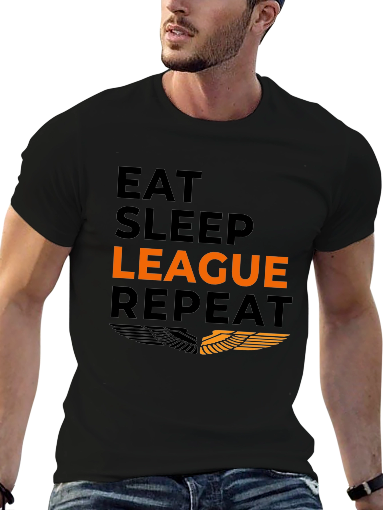Eat Sleep League Repeat Black Graphic Tee