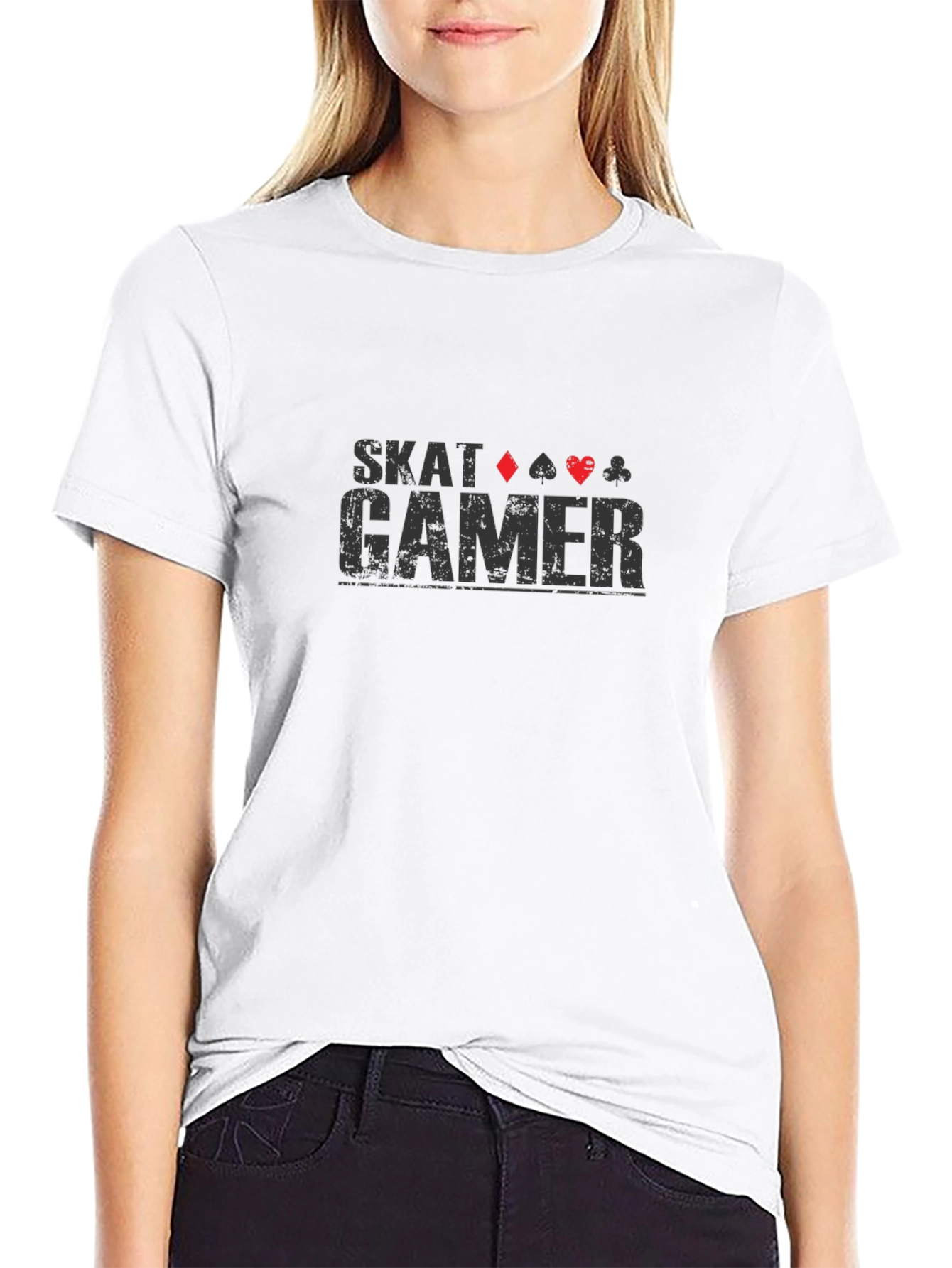 Skat Gamer T-Shirt - Black Card Suits Graphic Tee