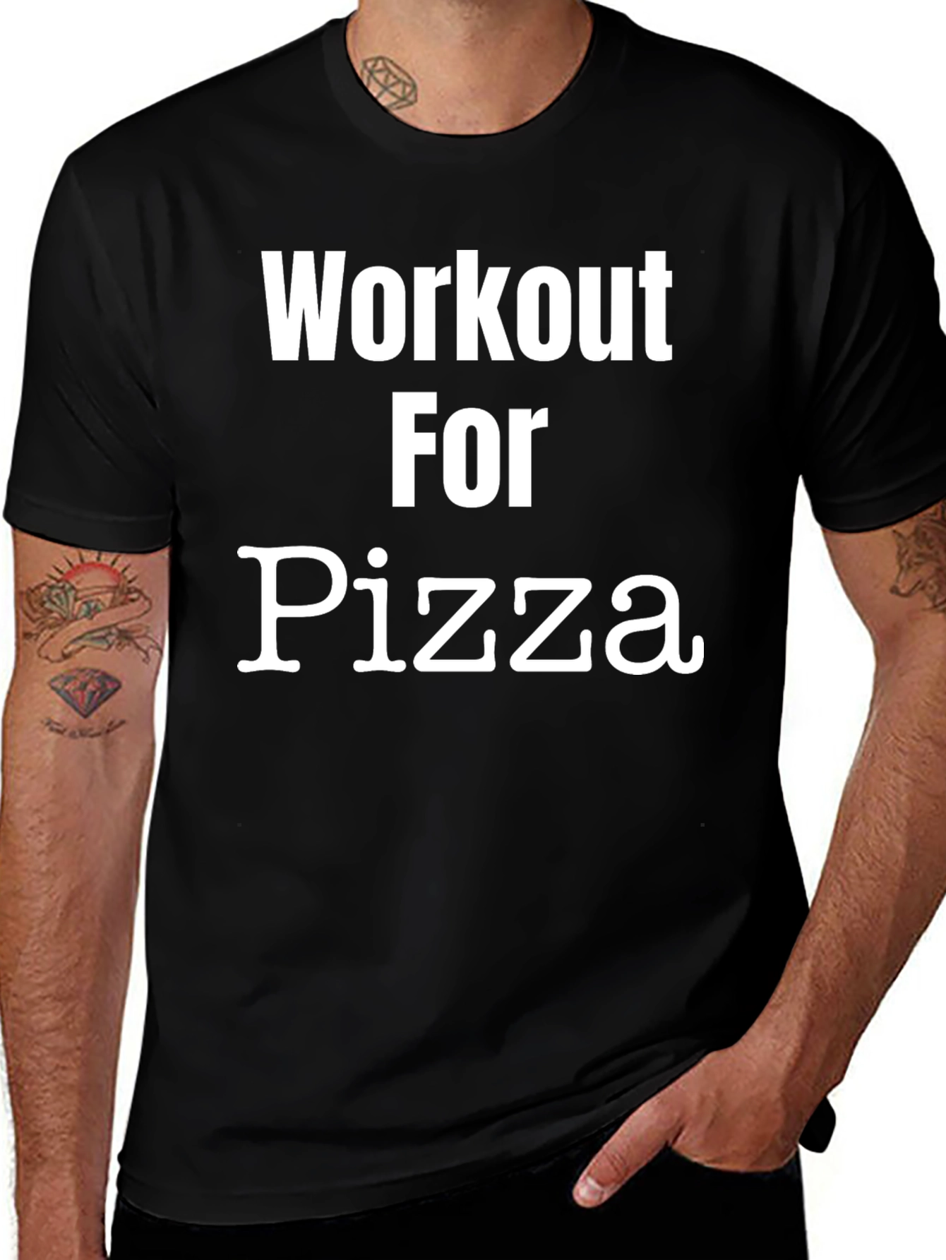 Workout For Pizza Black Graphic T-Shirt