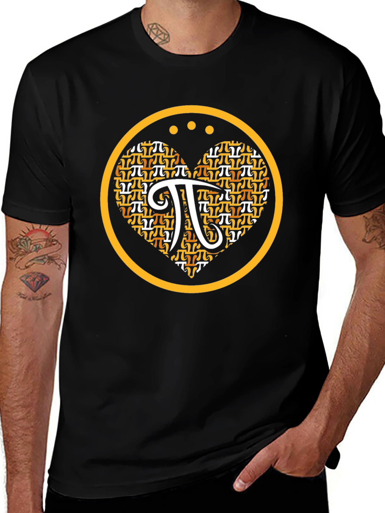 Math Pi Symbol Heart Graphic Tee - Black