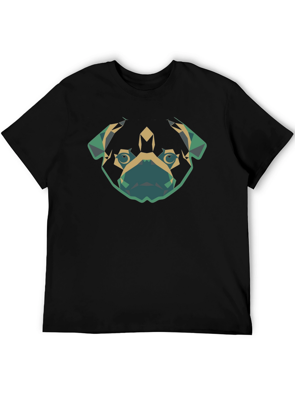 Geometric Pug Dog Graphic Tee - Black Cotton T-Shirt