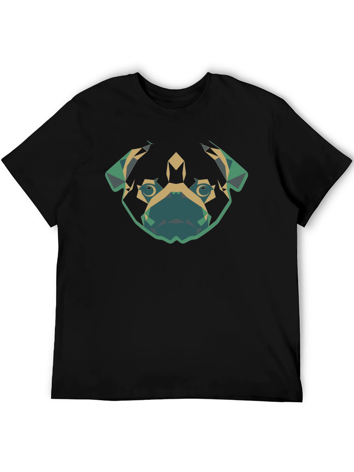 Geometric Pug Dog Graphic Tee - Black Cotton T-Shirt