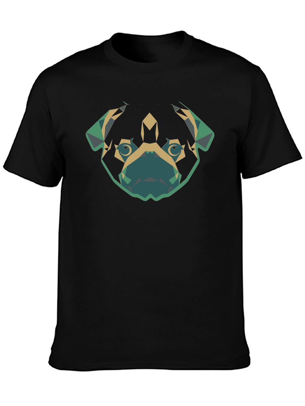 Geometric Pug Dog Graphic Tee - Black Cotton T-Shirt