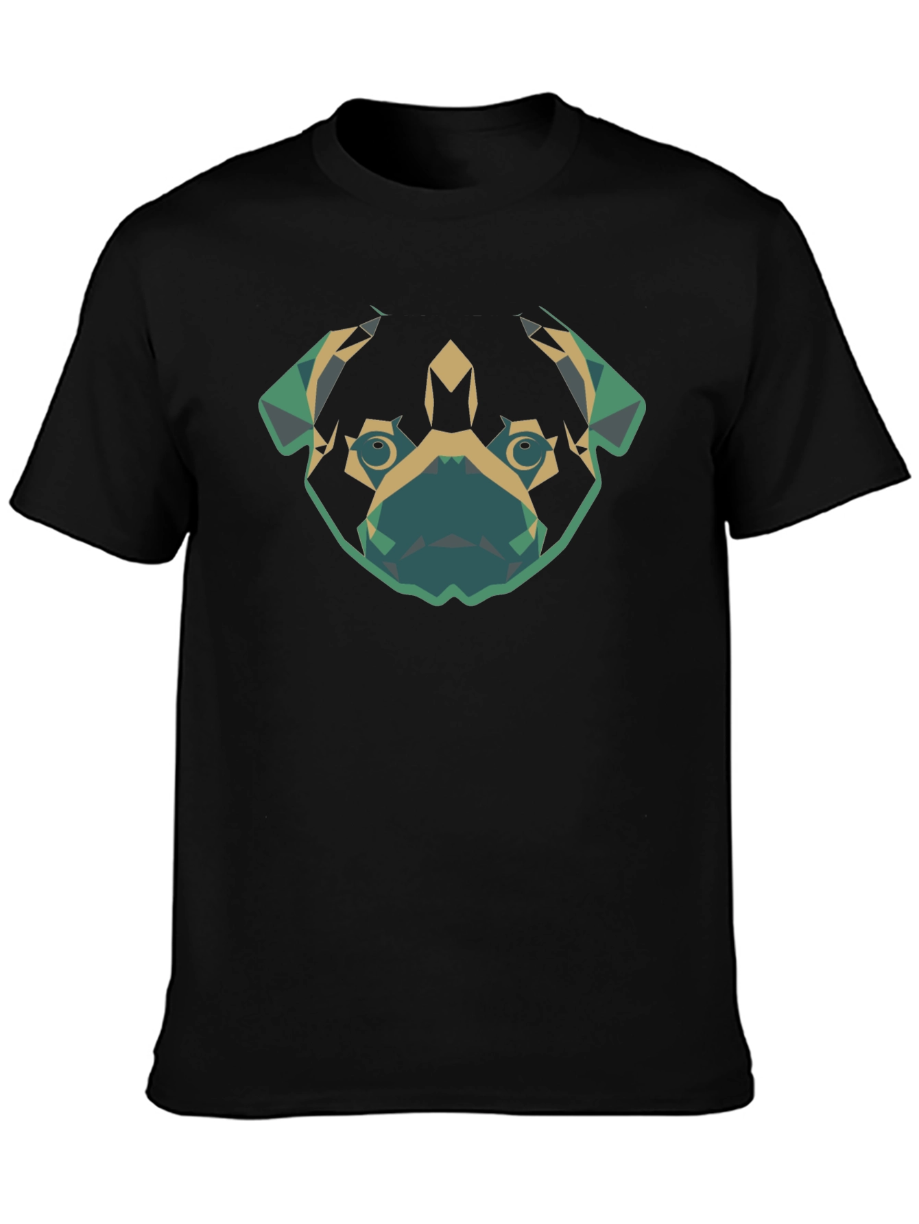 Geometric Pug Dog Graphic Tee - Black Cotton T-Shirt