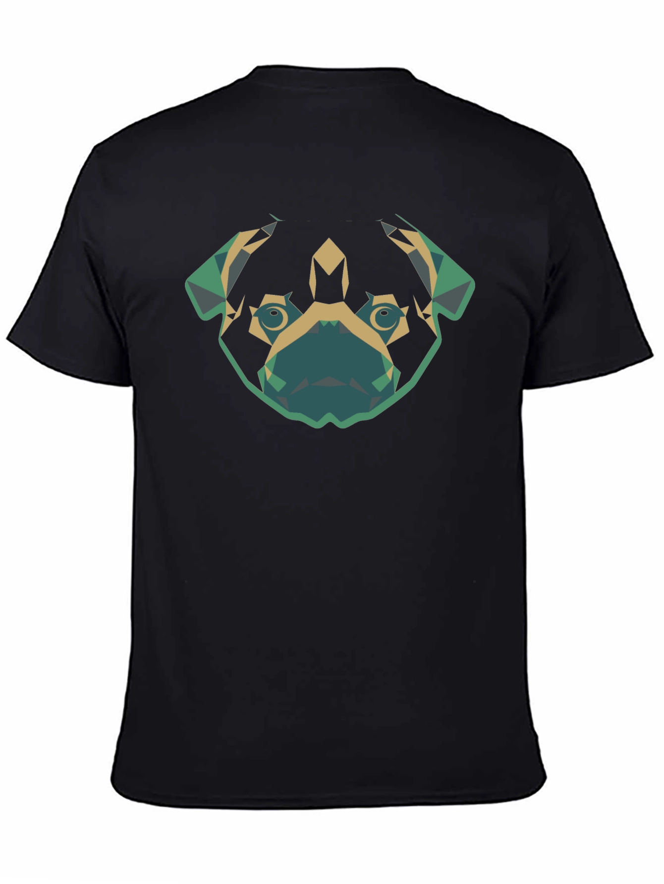 Geometric Pug Dog Graphic Tee - Black Cotton T-Shirt