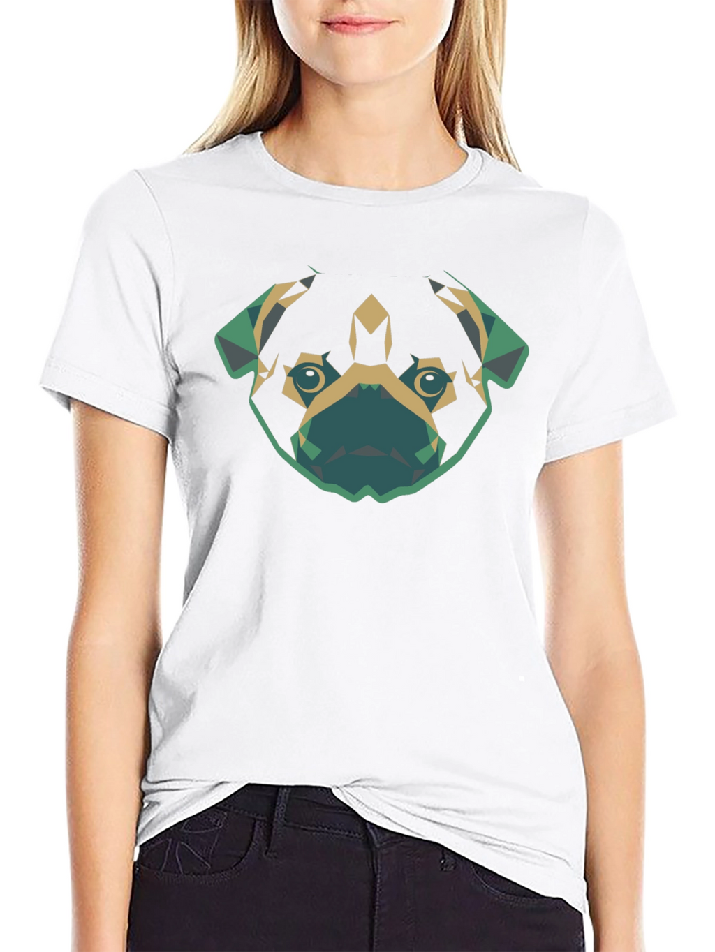 Geometric Pug Dog Graphic Tee - Black Cotton T-Shirt
