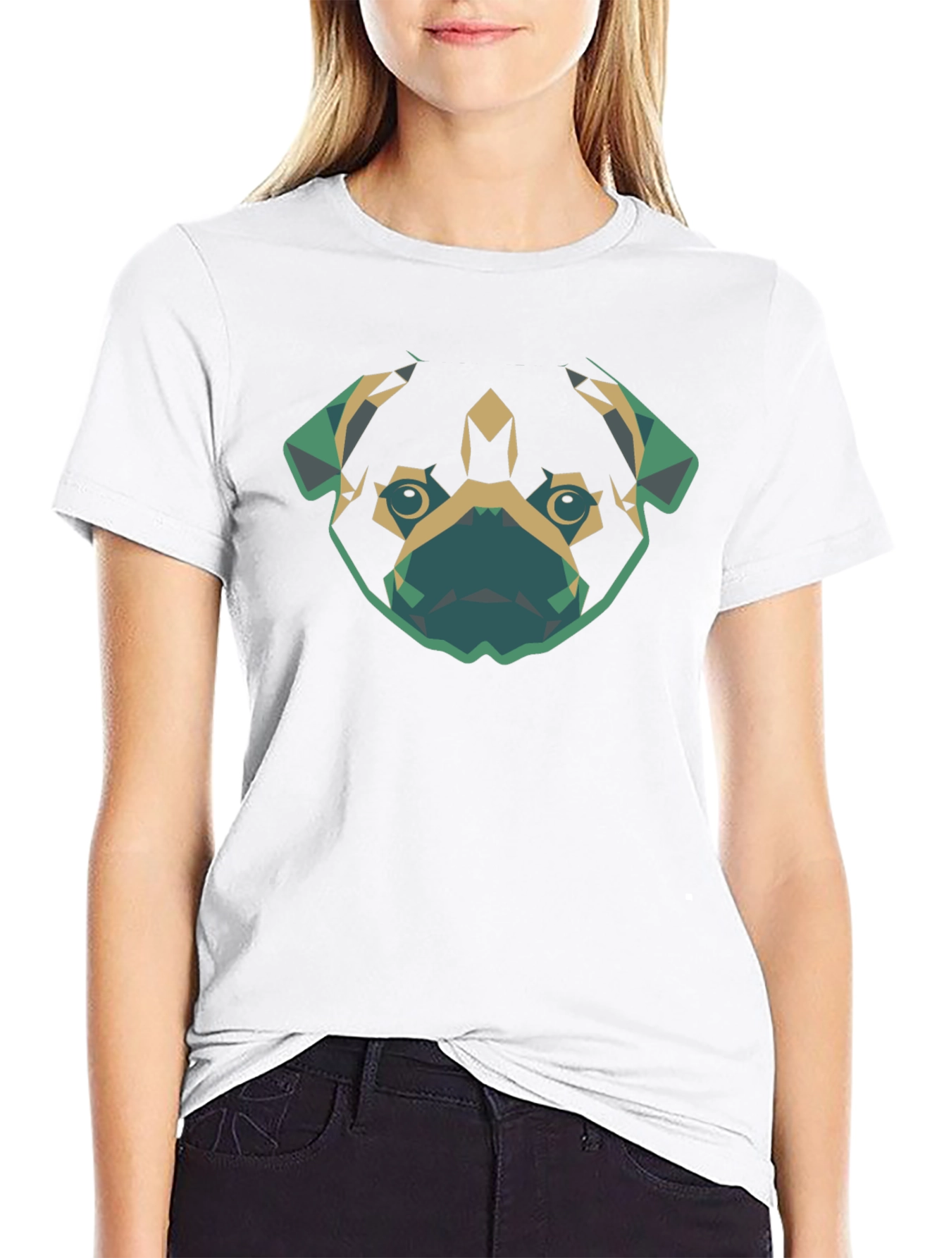 Geometric Pug Dog Graphic Tee - Black Cotton T-Shirt