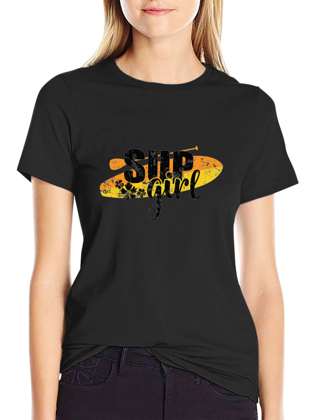 SUP Girl T-Shirt - Black Paddle Board Tee