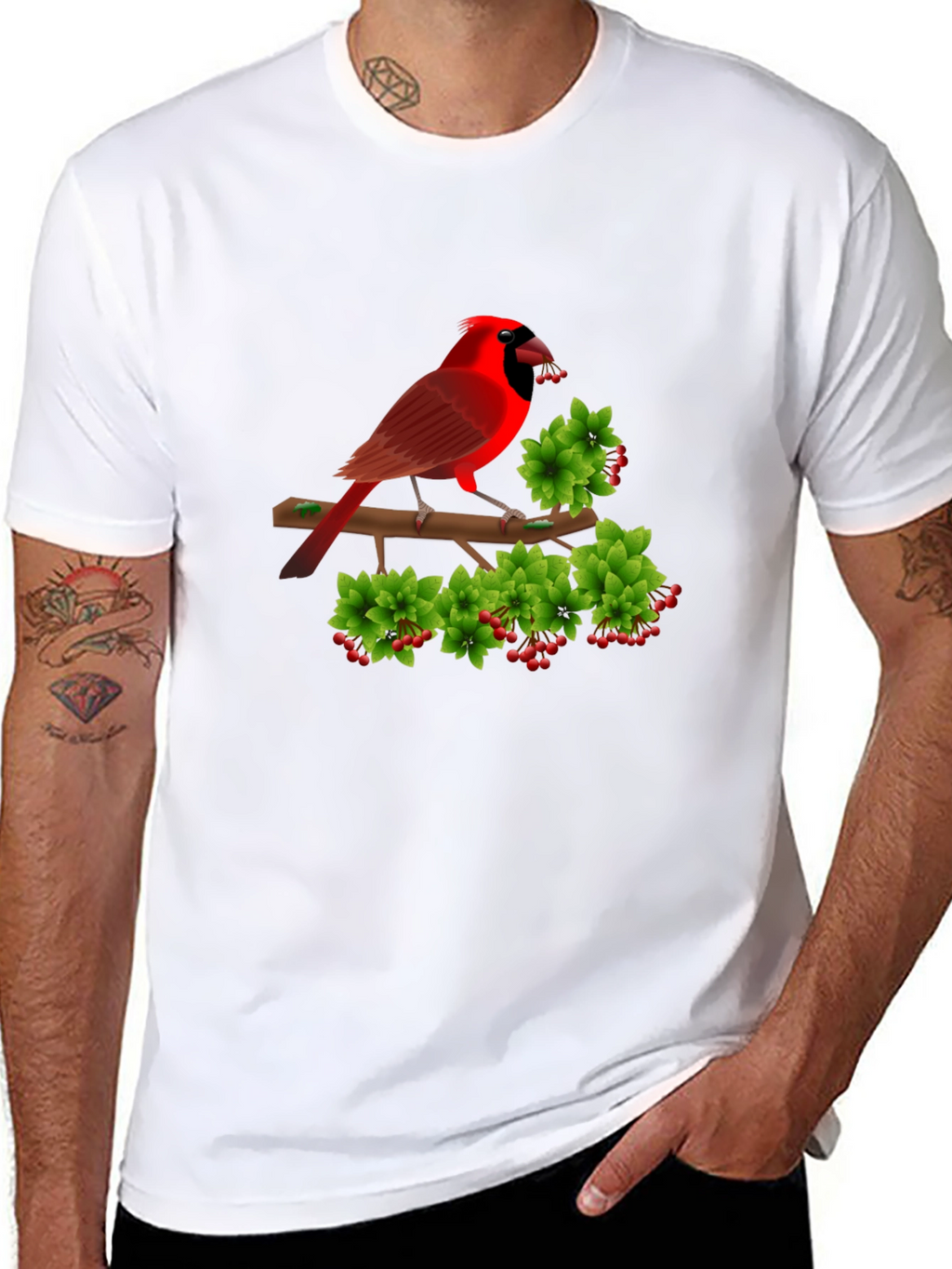 Cardinal Bird Branch Black T-Shirt