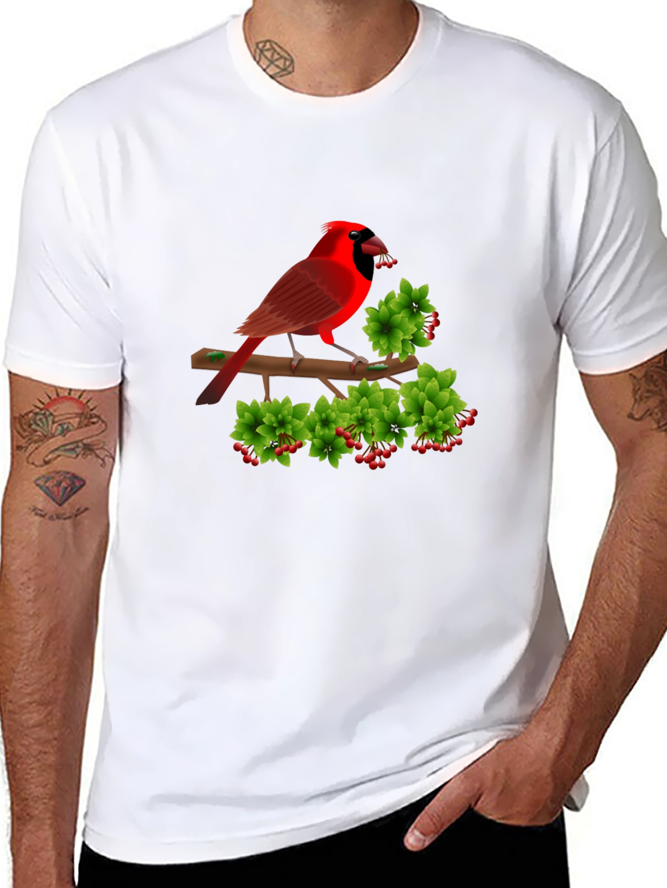 Cardinal Bird Branch Black T-Shirt