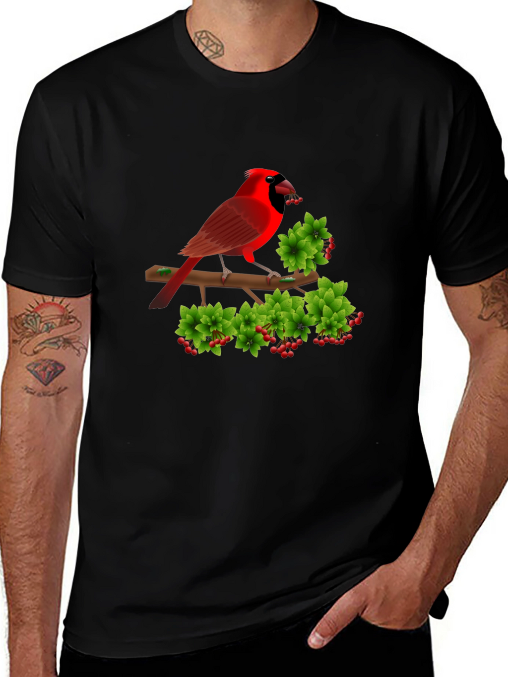 Cardinal Bird Branch Black T-Shirt