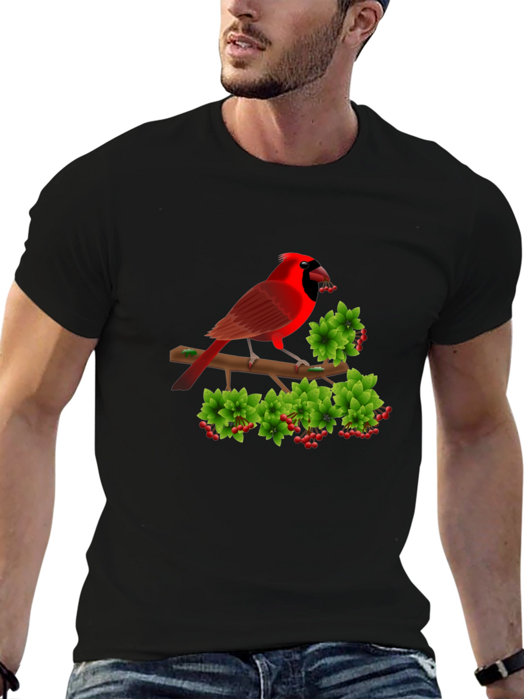 Cardinal Bird Branch Black T-Shirt