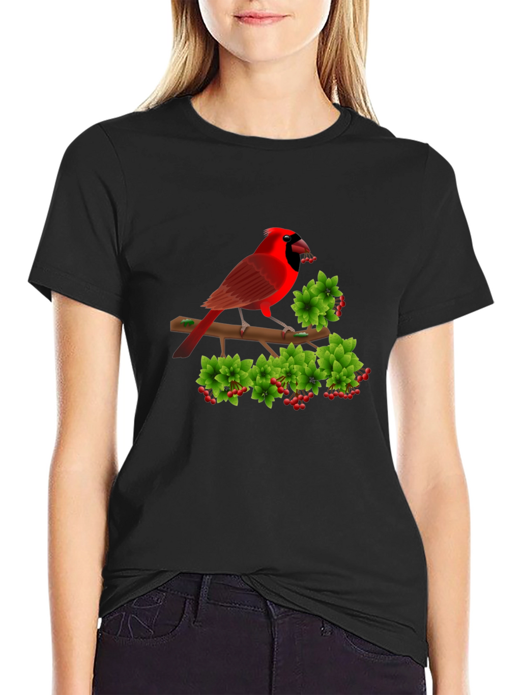 Cardinal Bird Branch Black T-Shirt